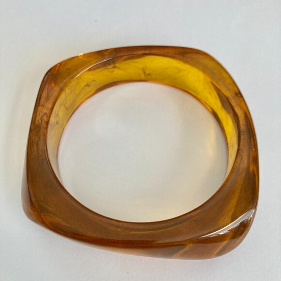 Vintage Lucite Acrylic Faux Honey Amber Tortoise Shell Bracelet Bangle Retro 8" - Picture 7 of 16